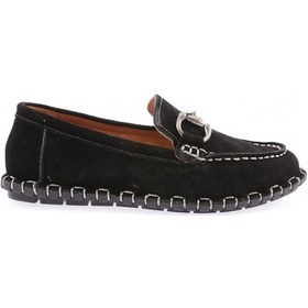Resim Dgn 600-23y Kadin Dikiş Detayli Metal Tokali Loafer Ayakkabi 600-2109-R1680 Siyah 