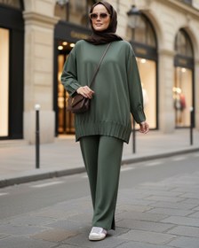 Resim Aselim Hijap Moda Alisa Pileli Premium Modal Kumaş Tesettür İkili Takım - Yeşil 