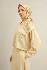 Resim Armine Leopar Desenli Saf İpek Twill Eşarp 9352d 34 BEj 