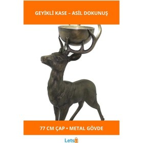 Resim Şık Metal Geyikli Kase 77 Cm Dekoratif Obje 1 Adet 