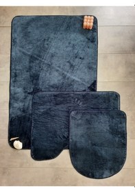 Resim Ultrasoft Düz Lacivert 3 Lü Banyo Halısı Paspası Seti Kaymaz Deri Lacivert 