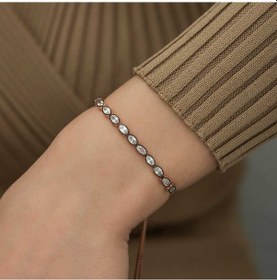 Resim Gümüş Rose Oval Kesim Elmas Montür Asansör Bileklik 