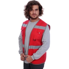 Resim Formteks Işçi Çok Cepli Reflektörlü Alet Yeleği Kırmızı / Gri 