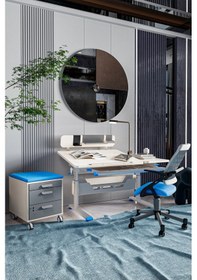 Resim Creo Mobili Yükseklik Ve Eğim Ayarlı, Vega Delüx Bilgisayar Ve Çalışma Masası Takımı Ekru/mavi Gri 