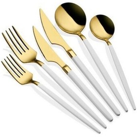 Resim Schön Main 6 Kişilik Çatal Kaşık Bıçak Seti Parlak Gold Beyaz 36 Parça Altın - Beyaz 