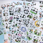Resim 6 adet Sevimli Seri Küçük Panda Çıkartmaları, evcil hayvan el hesabı çıkartması, çizgi film kendinden yapışkanlı poster, scrapbook malzemesi kitap günlüğü DIY aksesuarları için uygun 