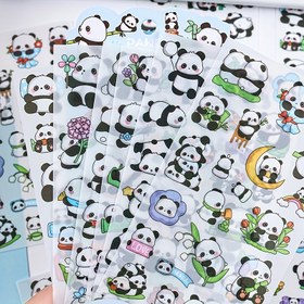 Resim 6 adet Sevimli Seri Küçük Panda Çıkartmaları, evcil hayvan el hesabı çıkartması, çizgi film kendinden yapışkanlı poster, scrapbook malzemesi kitap günlüğü DIY aksesuarları için uygun 