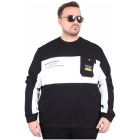 Resim Mocgrande Büyük Beden Bisiklet Yaka Cepli Sweat Double Face Pike 25702 Sıyah Siyah 