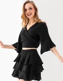 Resim 100% Organik Pamuk Kadın Siyah Fırfırlı Mini Etek - Siyah / XL-2XL 