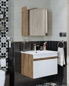 Resim RoomArt Lavabolu Atlantik-Beyaz Mat Mdf 65 Cm Banyo Alt Dolap + Aynalı Üst Dolap + Boy Dolap 
