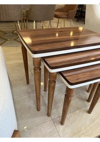 Resim 3lü Ultra Lüx Parlak Ceviz Zigon Sehpa ceviz 