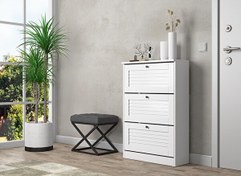Resim Wood'n Love Della Premium 3 Düşer Panjur Kapaklı Ayakkabılık - Minifiks - Wood Beyaz 