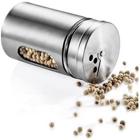 Resim Metal Cam Tuzluk, Paslanmaz Çelik, Pencereli Tasarım, 8.5cm Yükseklik, 5cm Çap, 123g Açık Gri 
