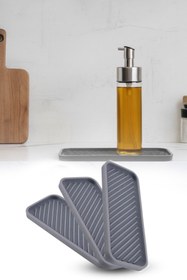 Resim omilife 3’lü Gri Silikon Yağdanlık Standı Çok Amaçlı Organizer Sunumluk Sabunluk Altlığı 