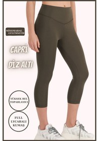 Resim Missmaral Kadın Yüksek Bel Toparlayıcı Kapri Tayt Dar Paça Karyoka Dikiş Detaylı Capri Haki 1020 Haki 