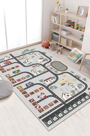 Resim West Home Oyun Halısı Makinede Yıkanabilir Kaymaz Taban Antibakteriyel Yol Desenli Çocuk Halısı 