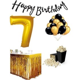 Resim 7 Yaş Gold-siyah Balon Rakam Folyo Banner Mısır Kutusu Masa Eteğ 