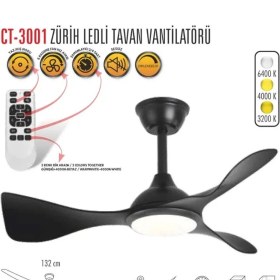 Resim Cata Ct 3001 Modern Tavan Vantilatörü LED Işıklı ve Uzaktan Kumandalı Led, Sessiz Motor, Şık Tasarım 