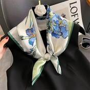 Resim 69.98cm Zarif Çiçek Desenli Kare Eşarp - Yumuşak, Hafif, Pürüzsüz Polyester, Mavi, Beyaz ve Yeşil Renklerde Canlı Yağlı Boya Tasarımı, Bohem Tarzı Kadın Aksesuarı, Moda, Saç Bandı veya Şal, Moda Aksesuarı | Canlı Desenli Eşarp | Hafif Eşarp 
