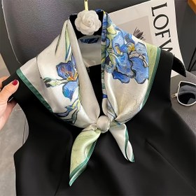 Resim 69.98cm Zarif Çiçek Desenli Kare Eşarp - Yumuşak, Hafif, Pürüzsüz Polyester, Mavi, Beyaz ve Yeşil Renklerde Canlı Yağlı Boya Tasarımı, Bohem Tarzı Kadın Aksesuarı, Moda, Saç Bandı veya Şal, Moda Aksesuarı | Canlı Desenli Eşarp | Hafif Eşarp 