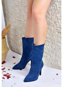 Resim Fox Shoes Lacivert Süet Ince Topuklu Kadın Bot L404891302 