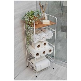 Resim Ahşap Metal Çok Amaçlı 3 Katlı Ceviz Raflı Beyaz Banyo Düzenleyici Organizer MRS-001 - HYT C1-1-267 DigitHome