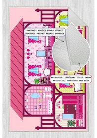 Resim Dijital Baskılı Dekoratif Kaymaz Taban Yıkanabilir Prenses Evi Temalı Modern Çocuk Halısı Pembe 