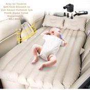 Resim caraks Araba Koltuğu Yatağı Otomobil Arka Koltuk Için Şişme Yatak Komprösörlü Şaft Destekli Bej Renk 