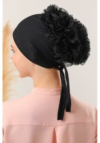 Resim Melodi Scarf Tesettür Fırfırlı Bone Siyah Siyah 