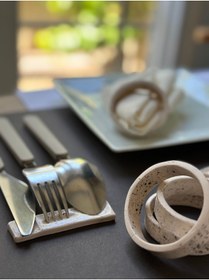 Resim KABİLE SERAMİK Seramik 4'lü peçete halkası ve 4'lü sofra kaşıklığı el yapımı 