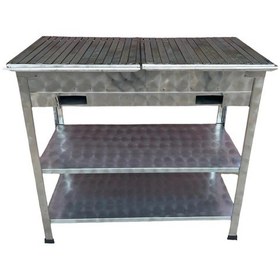 Resim Paslanmaz Kömürlü Mangal 40 X 80 Çift Sehpalı Lama Izgaralı 