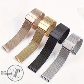 Resim Hızlı Çıkarma Tokalı Paslanmaz Çelik File Saat Kayışı, Moda Genişletilebilir Bağlantı Pimi - 10mm, 12mm, 14mm, 16mm, 18mm, 20mm, 22mm Boyutlarda Mevcut 