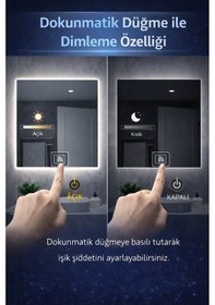 Resim Digital Hayat Buğu Çözücü Dokunmatik Dimlenebilir Kare Ayna Beyaz Işıklı Led Dekoratif Banyo Makyaj Aynası Beyaz 