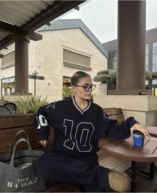 Resim V Yaka Üç İplik Sweat Takım - Siyah Çok Renkli 