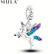 Resim 1 adet Basit Mavi Mor Emaye Şanslı Aşk Unicorn Orman Hayvanı Kolye Ucu, Orijinal Bileklik ve Anahtarlık Boncukları için DIY Takı Yapımı Kadın Doğum Günü Hediyesi 