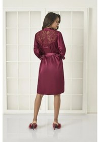 Resim Pierre Cardin 4075 Saten Gecelik Sabahlık Takım - Bordo Çok Renkli 