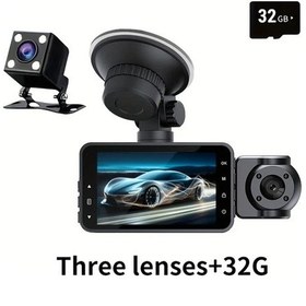 Resim Xuweiwei Vavupo 3 Kanallı Araç Kamerası 1080p Hd Gece Görüşlü 32g Kart 3 Lensli Ön Arka Kayıt 