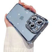 Resim M.TK Moveteck Apple iPhone 14 Pro Uyumlu Kılıf Kamera Lens Korumalı Kenarları Çevresi Parlak Taşlı Parıltılı Kaplama Ince Hafif Tasarım Silikon 