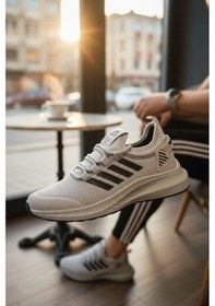 Resim Enoch Ortopedik Ultra Hafif Şeritli Fileli Çoraplı Sneaker Spor Ayakkabı Gri 