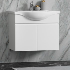Resim ÖZCEDEN Yıldız 65 cm Beyaz MDF Seramik Lavabolu Asma Banyo Alt Dolabı 