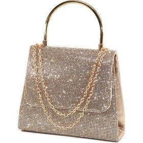 Resim Keeba Gold Taşlı Abiye Çanta Altın Kadın Abiye Çanta Gold Abiye Çanta Davet Gece Clutch Çanta 