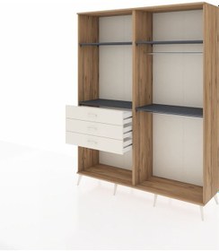 Resim Hyperion Gardrop 4 Raflı 3 Çekmeceli 2 Askılı 176x44x221 Çam-antrasit/aytaşı Antrasit/aytaşı 