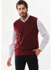 Resim Pelikan Erkek Çizgili V Yaka Süveter 9625 Kiremit 