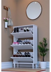 Resim Eliusta Duru 72 Cm Genişlikte Beyaz Renk Ayaklı Ayakkabılık Antre/kapı Önü 72x127x26 Cm Ayakkabılık Beyaz 
