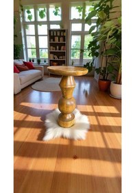 Resim Simillo Koyu Ceviz Renkli Yan Sehpa Masif Ahşap Doğal Tekli Mantar Sehpa Kahverengi 