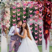 Resim 5'li 3D Kelebek Çelenk Seti - Çift Tonlu Pembe Kağıt Asılı Süslemeler ile Çiçek Detayları Düğünler, Doğum Günleri, Gelin Partileri ve Kelebek Temalı Etkinlikler için, Kelebek Süslemeleri 