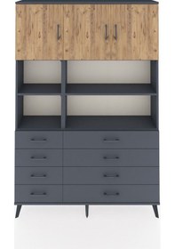 Resim Arges Dolap 8 Raflı 8 Çekmeceli 3 Kapaklı 132x30x195 Antrasit-çam/antrasit Atlas Çam/antrasıt 