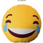 Resim OTODONATIM Gülücük Emojili Dekor Yastık 25x25 CM Geçmeli 