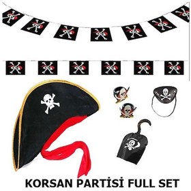 Resim Çocuk Korsan Şapkası + Kancası + Göz Bandı + 2 Adet Yüzük + Afiş Seti Diğer 