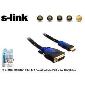 Resim S-Link Slx-310 Hdmı/Dvı 24+1 M 1.5M Altın Uçlu 24K + Kor.Kılıf Kablo 